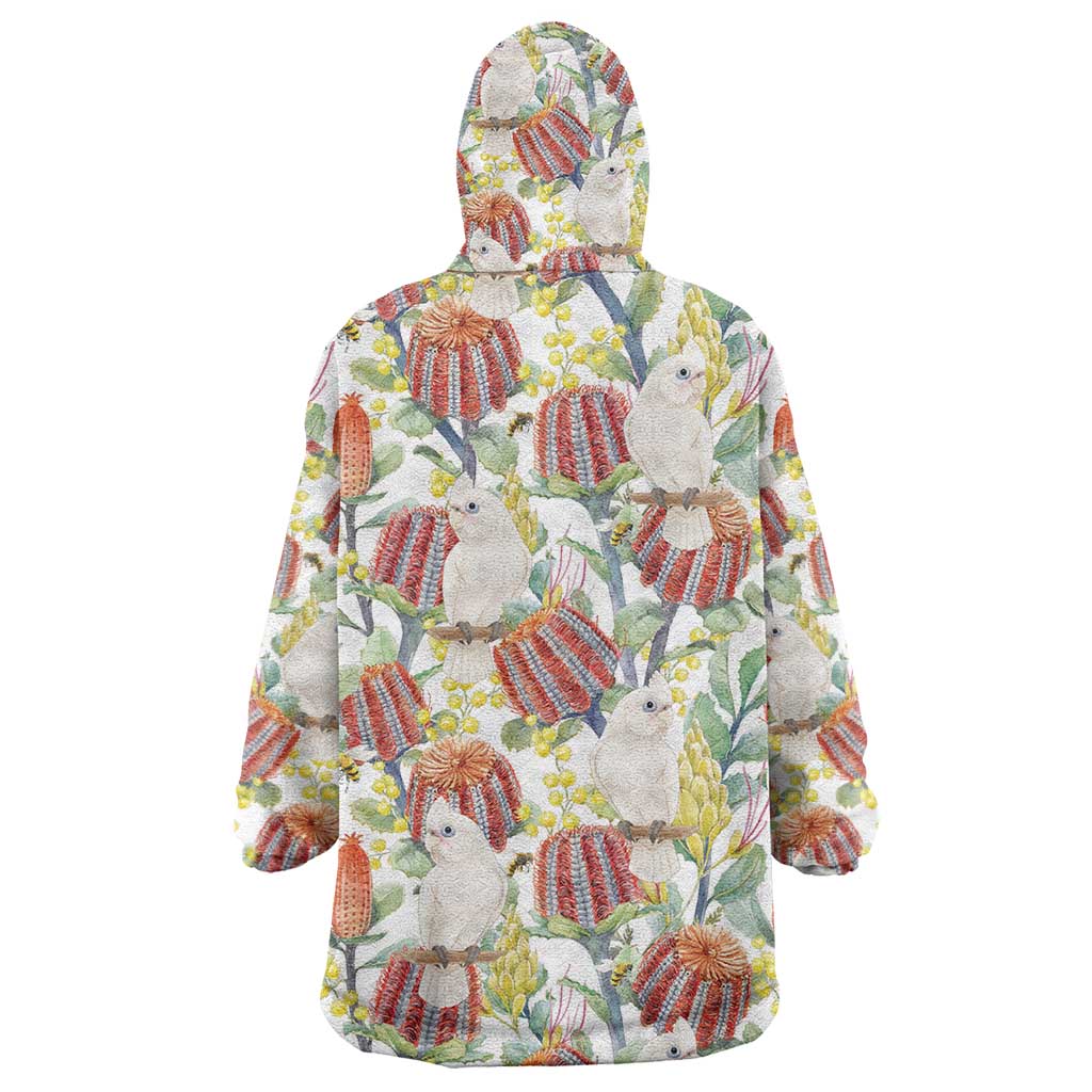 Little Corella Australia Cockatoo Wearable Blanket Hoodie Cacatua Sanguinea Banksia Seamless White - Aussie Hoodie