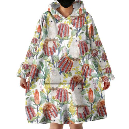 Little Corella Australia Cockatoo Wearable Blanket Hoodie Cacatua Sanguinea Banksia Seamless White - Aussie Hoodie