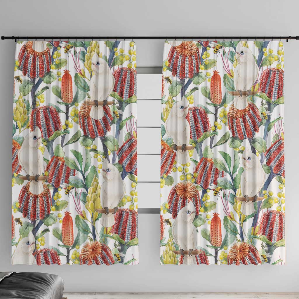 Little Corella Australia Cockatoo Window Curtain Cacatua Sanguinea Banksia Seamless White - Aussie Hoodie