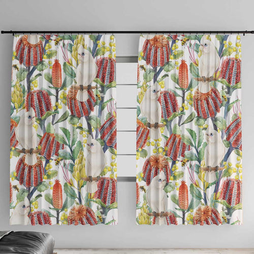 Little Corella Australia Cockatoo Window Curtain Cacatua Sanguinea Banksia Seamless White - Aussie Hoodie