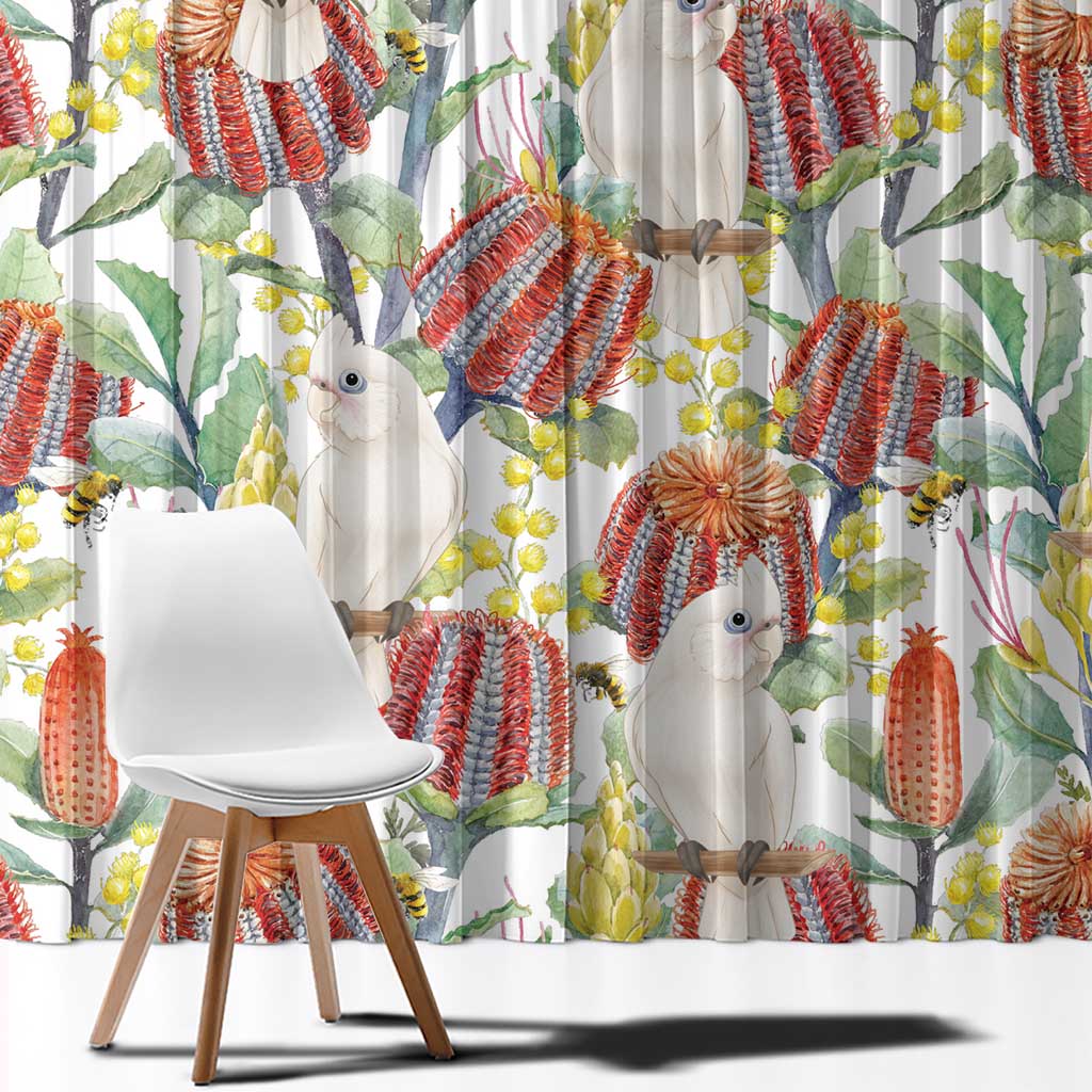 Little Corella Australia Cockatoo Window Curtain Cacatua Sanguinea Banksia Seamless White - Aussie Hoodie