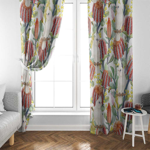 Little Corella Australia Cockatoo Window Curtain Cacatua Sanguinea Banksia Seamless White - Aussie Hoodie
