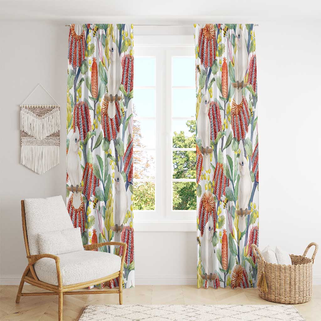 Little Corella Australia Cockatoo Window Curtain Cacatua Sanguinea Banksia Seamless White - Aussie Hoodie