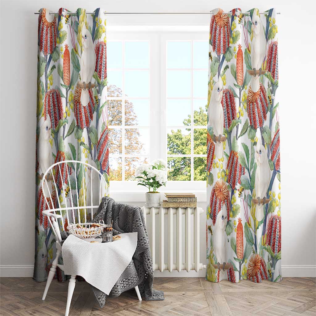 Little Corella Australia Cockatoo Window Curtain Cacatua Sanguinea Banksia Seamless White - Aussie Hoodie