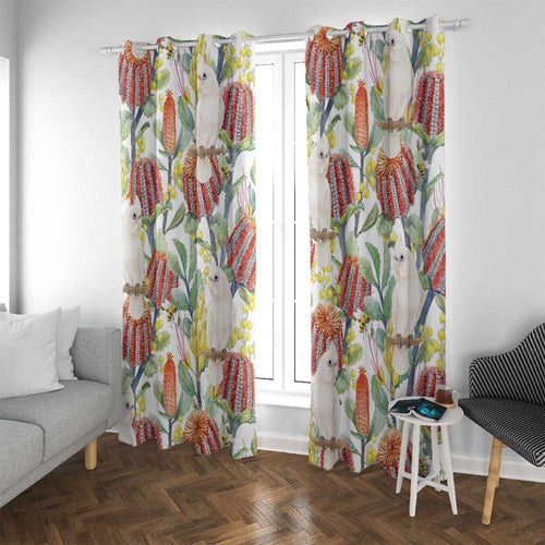 Little Corella Australia Cockatoo Window Curtain Cacatua Sanguinea Banksia Seamless White - Aussie Hoodie