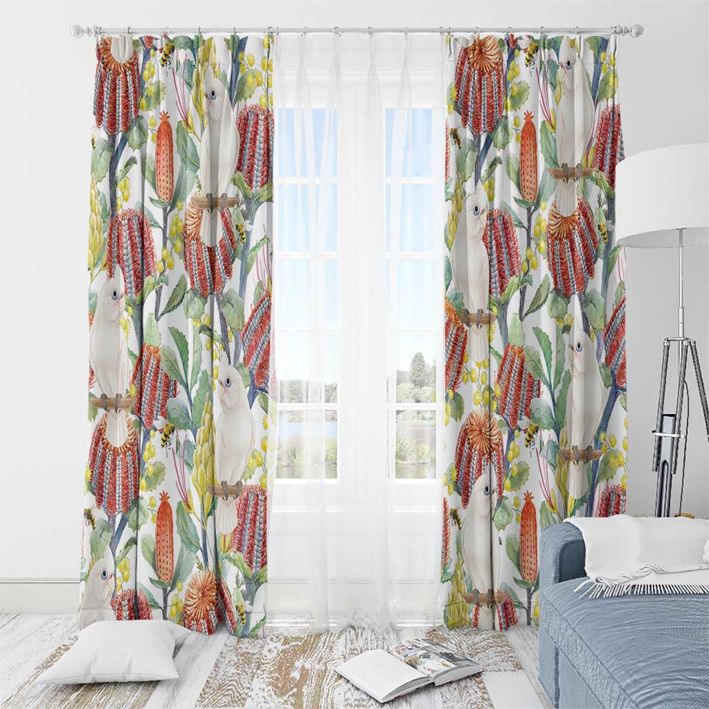 Little Corella Australia Cockatoo Window Curtain Cacatua Sanguinea Banksia Seamless White - Aussie Hoodie