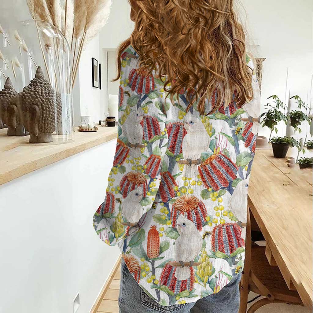 Little Corella Australia Cockatoo Women Casual Shirt Cacatua Sanguinea Banksia Seamless White - Aussie Hoodie