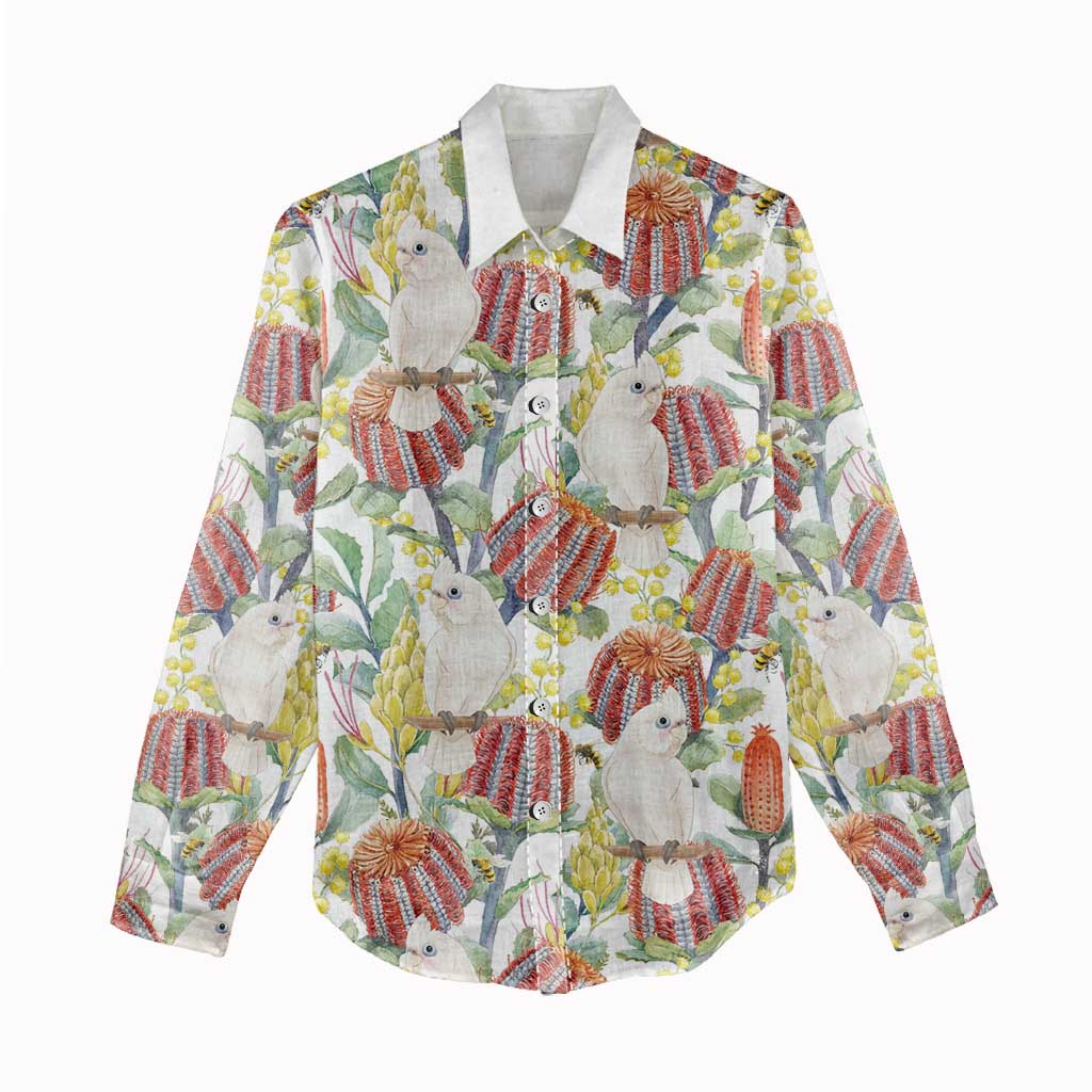 Little Corella Australia Cockatoo Women Casual Shirt Cacatua Sanguinea Banksia Seamless White - Aussie Hoodie