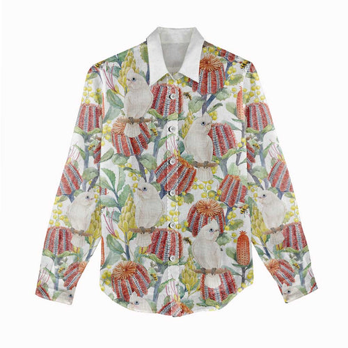 Little Corella Australia Cockatoo Women Casual Shirt Cacatua Sanguinea Banksia Seamless White - Aussie Hoodie