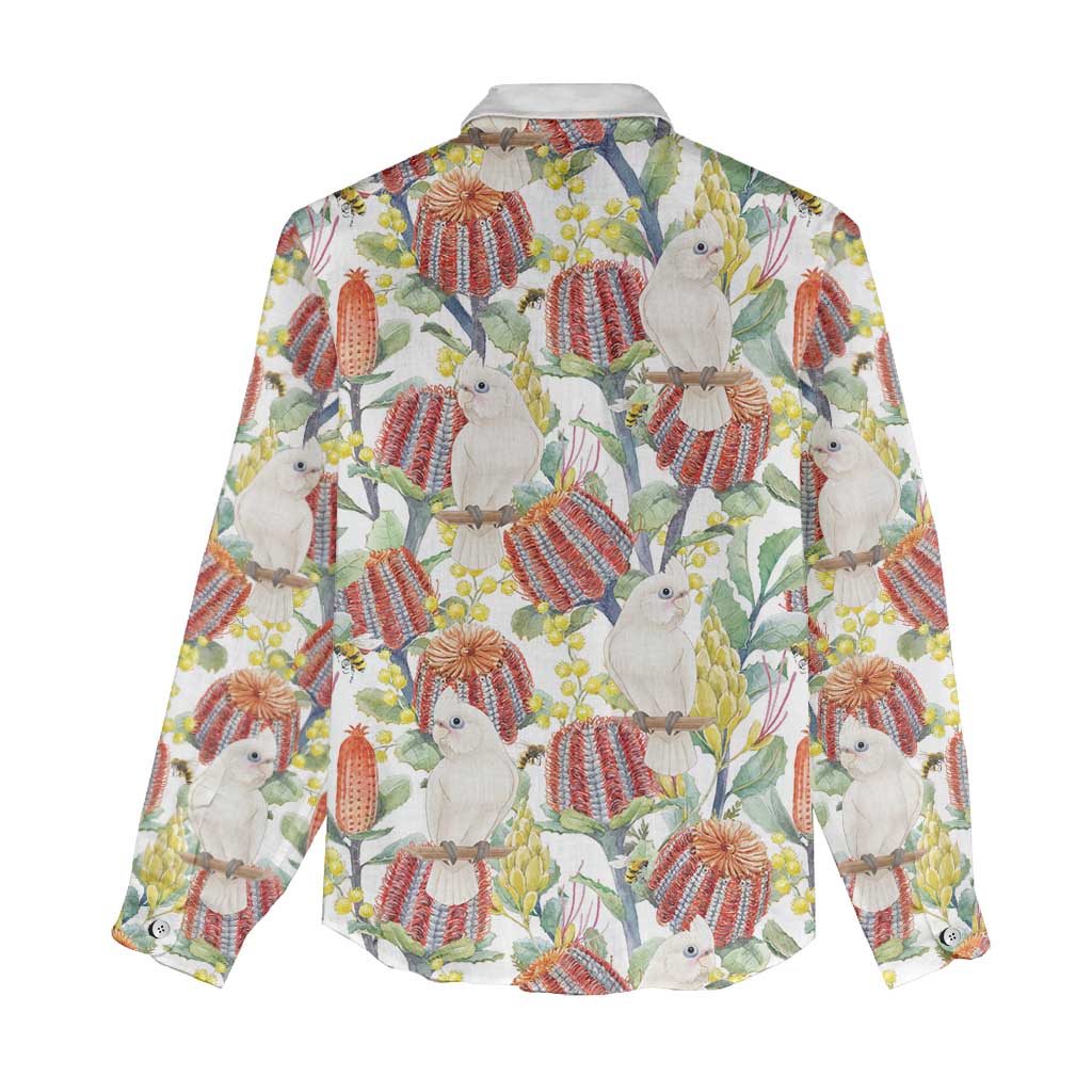 Little Corella Australia Cockatoo Women Casual Shirt Cacatua Sanguinea Banksia Seamless White - Aussie Hoodie
