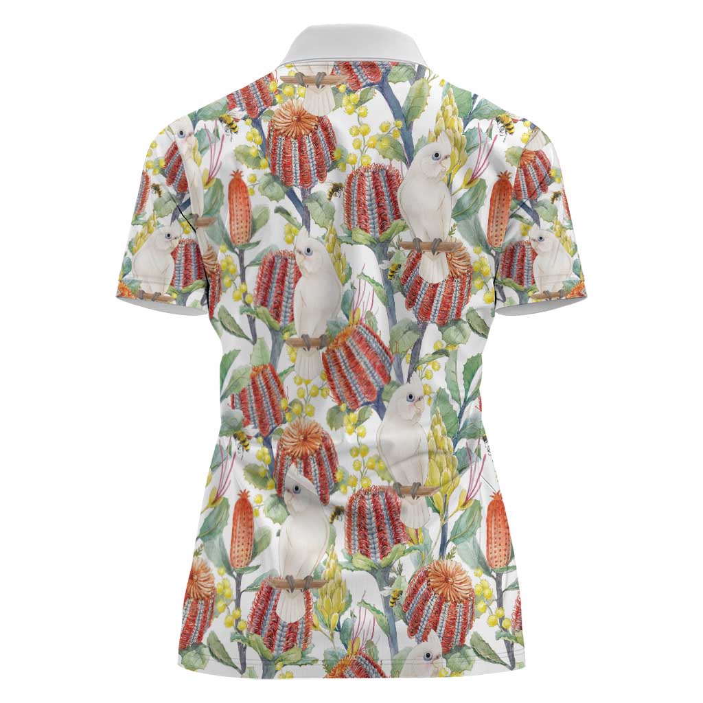 Little Corella Australia Cockatoo Women Polo Shirt Cacatua Sanguinea Banksia Seamless White - Aussie Hoodie