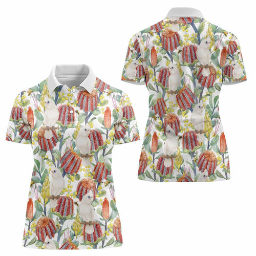 Little Corella Australia Cockatoo Women Polo Shirt Cacatua Sanguinea Banksia Seamless White - Aussie Hoodie