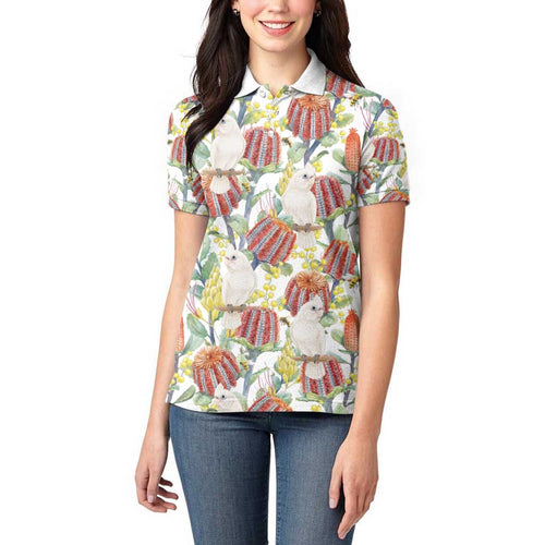 Little Corella Australia Cockatoo Women Polo Shirt Cacatua Sanguinea Banksia Seamless White - Aussie Hoodie