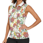 Little Corella Australia Cockatoo Women Sleeveless Polo Shirt Cacatua Sanguinea Banksia Seamless White - Aussie Hoodie