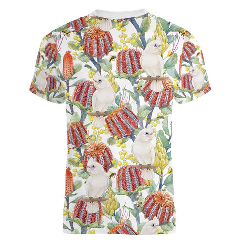 Little Corella Australia Cockatoo Women V-Neck T-Shirt Cacatua Sanguinea Banksia Seamless White - Aussie Hoodie