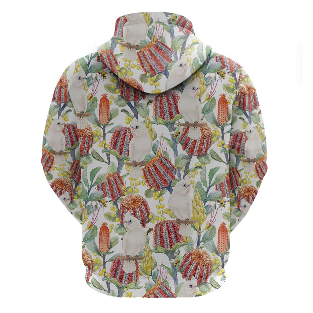 Little Corella Australia Cockatoo Zip Hoodie Cacatua Sanguinea Banksia Seamless White - Aussie Hoodie