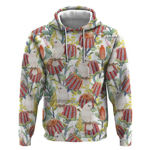Little Corella Australia Cockatoo Zip Hoodie Cacatua Sanguinea Banksia Seamless White - Aussie Hoodie
