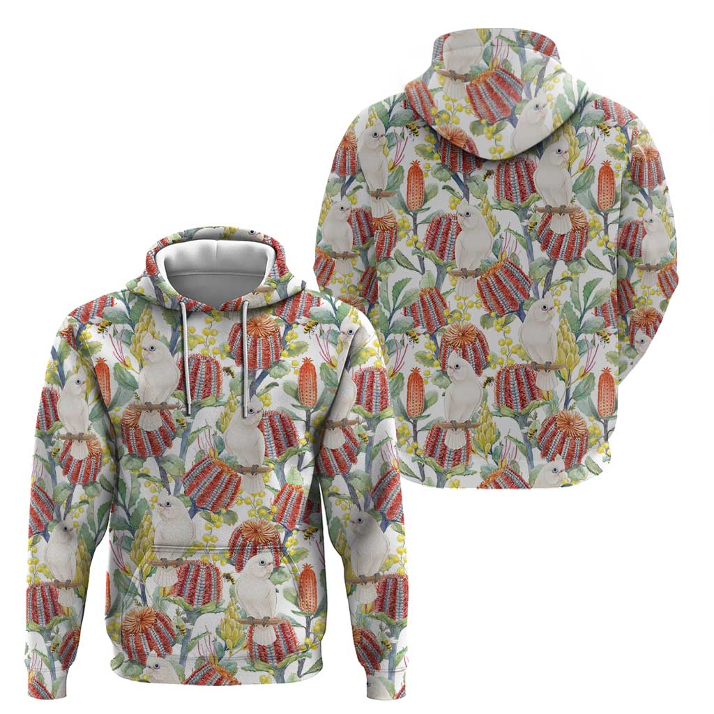 Little Corella Australia Cockatoo Zip Hoodie Cacatua Sanguinea Banksia Seamless White - Aussie Hoodie