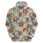 Little Corella Australia Cockatoo Zip Hoodie Cacatua Sanguinea Banksia Seamless White - Aussie Hoodie