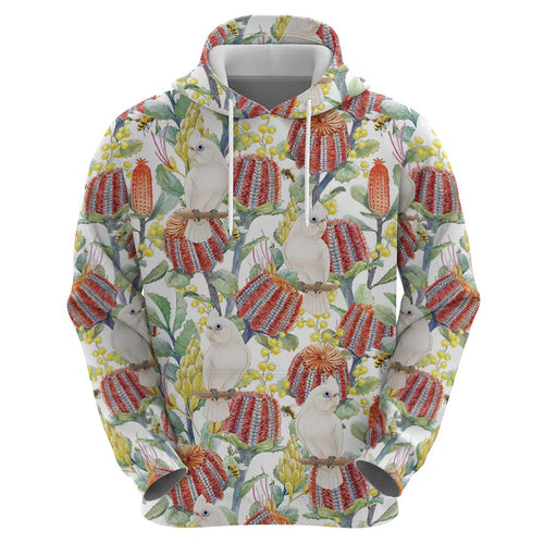Little Corella Australia Cockatoo Zip Hoodie Cacatua Sanguinea Banksia Seamless White - Aussie Hoodie