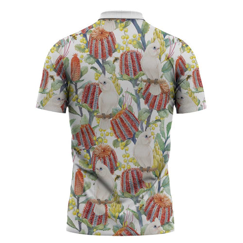 Little Corella Australia Cockatoo Zipper Polo Shirt Cacatua Sanguinea Banksia Seamless White - Aussie Hoodie