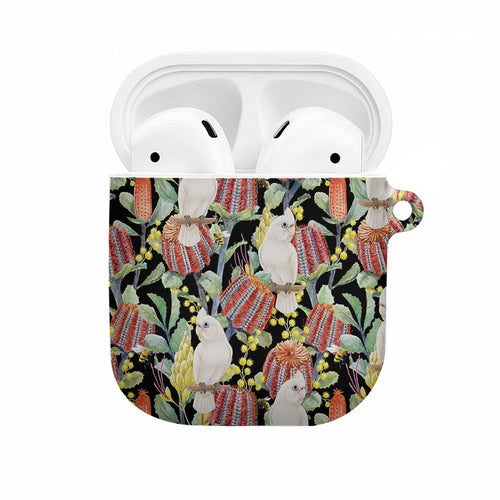 Little Corella Australia Cockatoo AirPods Case Cacatua Sanguinea Banksia Seamless Black - Aussie Hoodie