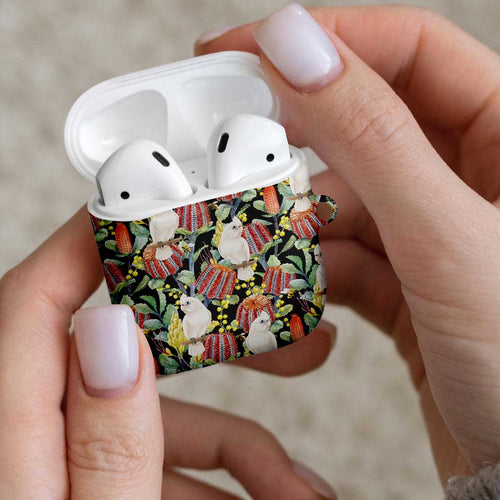 Little Corella Australia Cockatoo AirPods Case Cacatua Sanguinea Banksia Seamless Black - Aussie Hoodie