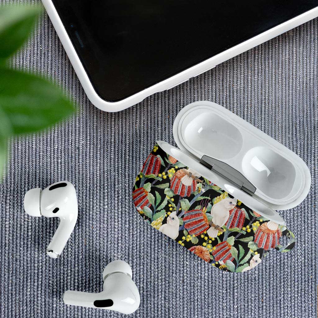 Little Corella Australia Cockatoo AirPods Case Cacatua Sanguinea Banksia Seamless Black - Aussie Hoodie