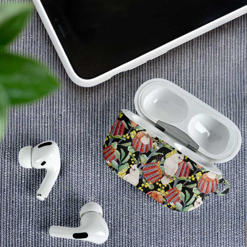 Little Corella Australia Cockatoo AirPods Case Cacatua Sanguinea Banksia Seamless Black - Aussie Hoodie