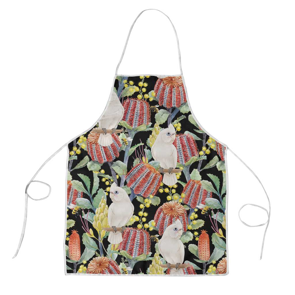 Little Corella Australia Cockatoo Apron Cacatua Sanguinea Banksia Seamless Black - Aussie Hoodie