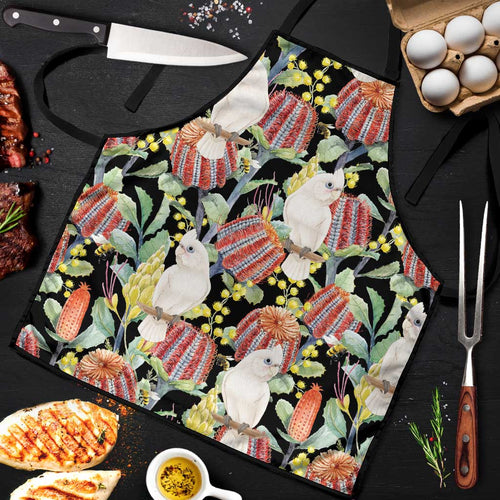 Little Corella Australia Cockatoo Apron Cacatua Sanguinea Banksia Seamless Black - Aussie Hoodie