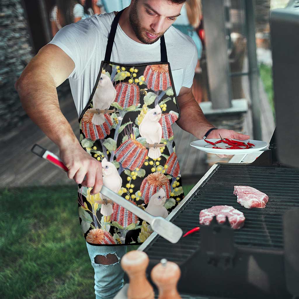 Little Corella Australia Cockatoo Apron Cacatua Sanguinea Banksia Seamless Black - Aussie Hoodie