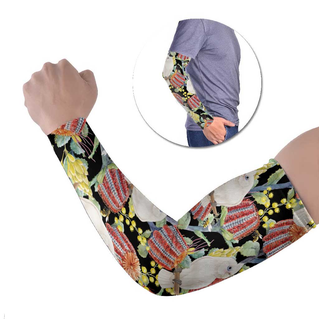 Little Corella Australia Cockatoo Arm Sleeves Cacatua Sanguinea Banksia Seamless Black - Aussie Hoodie