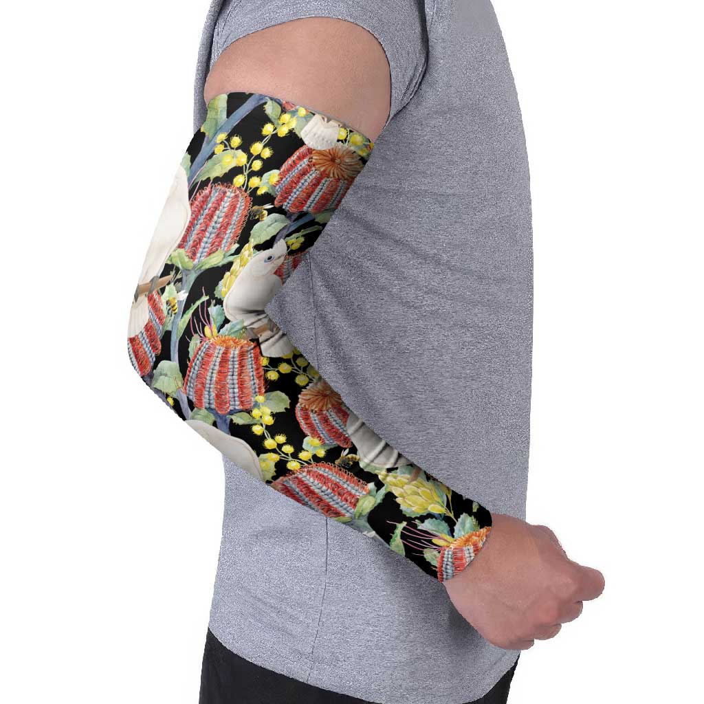 Little Corella Australia Cockatoo Arm Sleeves Cacatua Sanguinea Banksia Seamless Black - Aussie Hoodie