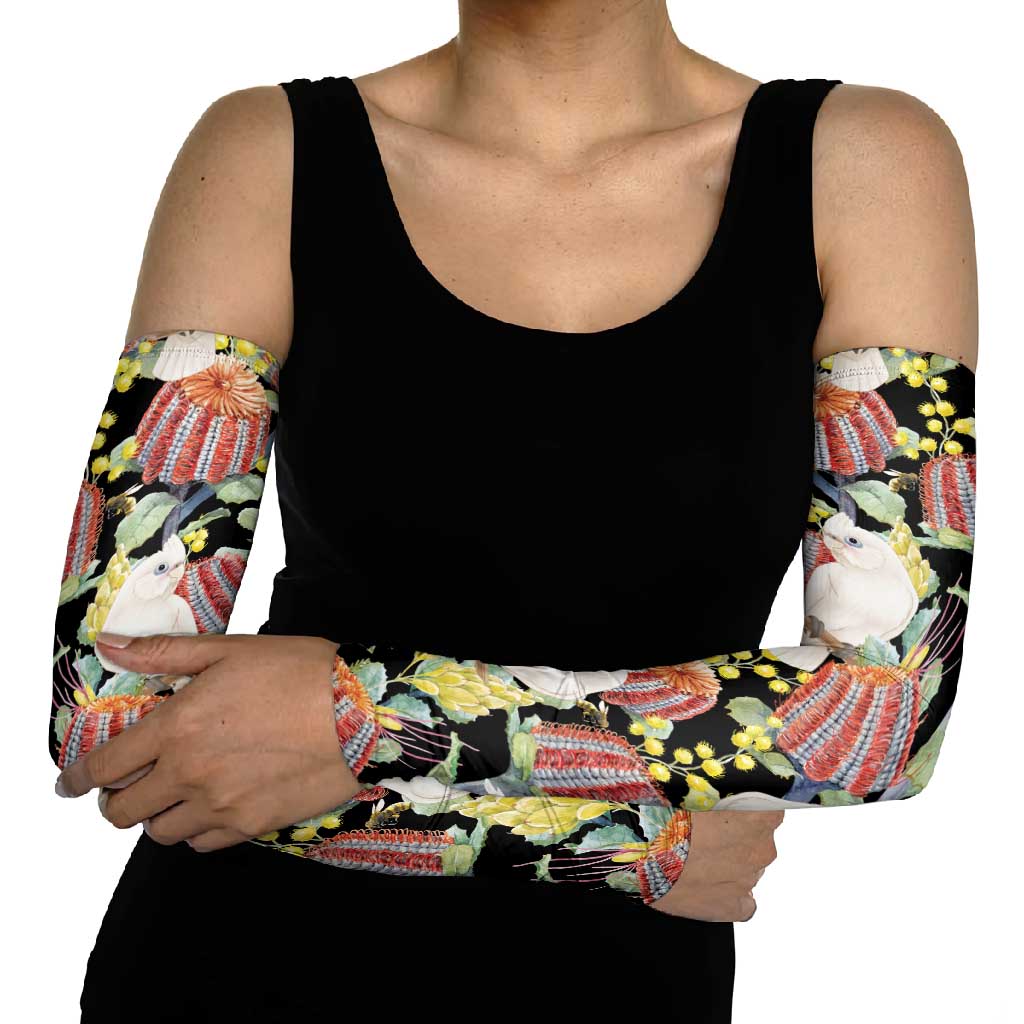 Little Corella Australia Cockatoo Arm Sleeves Cacatua Sanguinea Banksia Seamless Black - Aussie Hoodie
