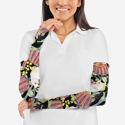 Little Corella Australia Cockatoo Arm Sleeves Cacatua Sanguinea Banksia Seamless Black - Aussie Hoodie