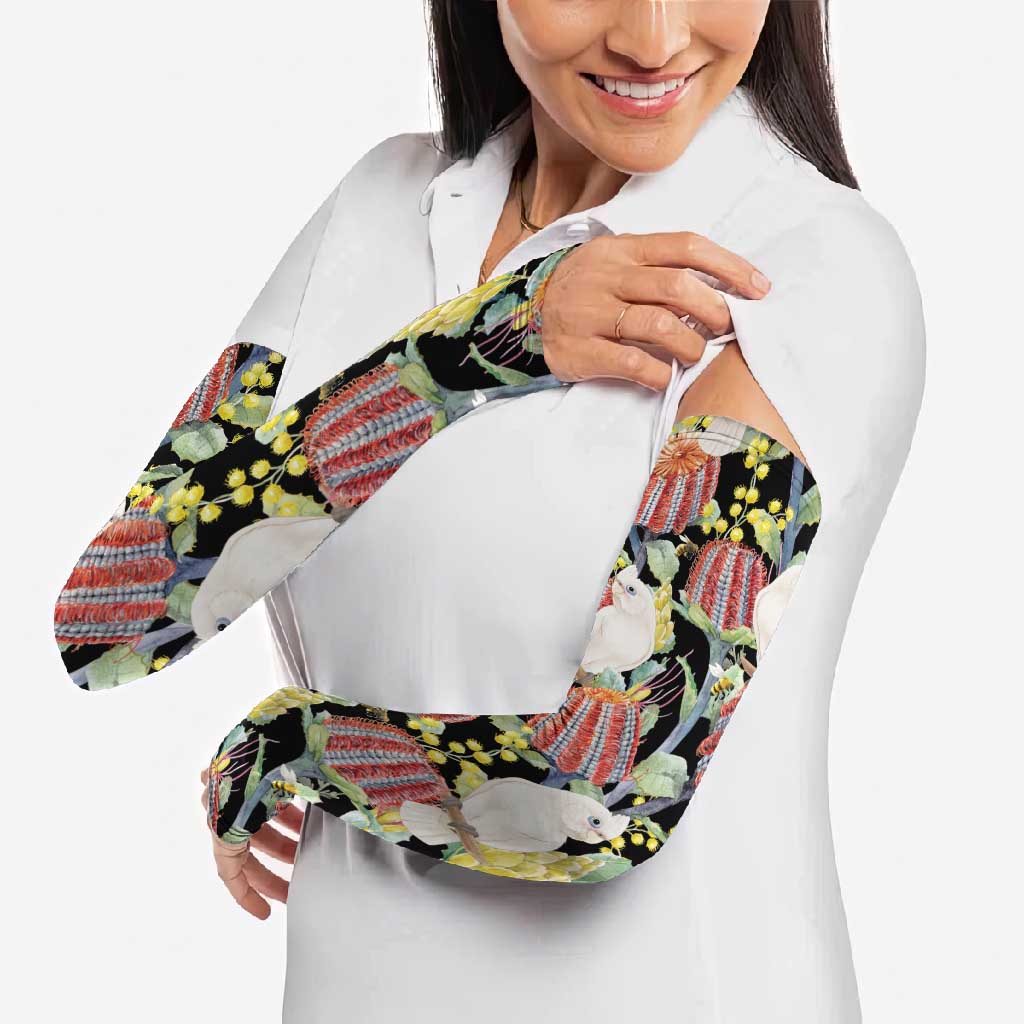 Little Corella Australia Cockatoo Arm Sleeves Cacatua Sanguinea Banksia Seamless Black - Aussie Hoodie