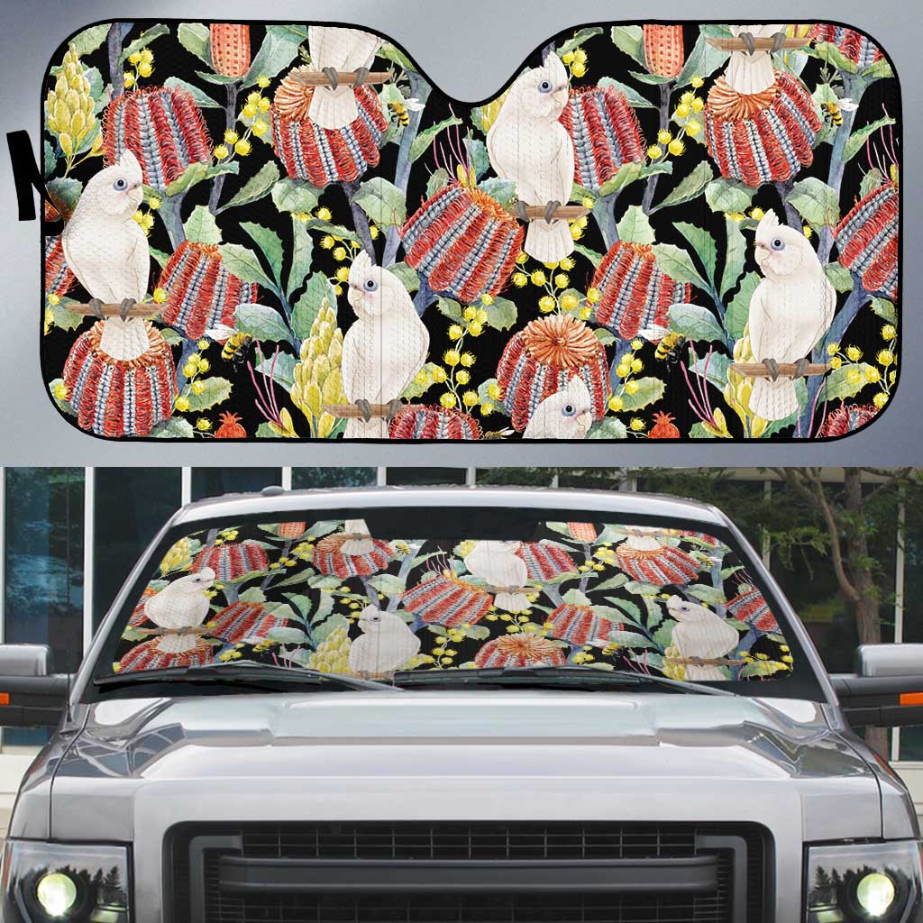 Little Corella Australia Cockatoo Auto Sun Shade Cacatua Sanguinea Banksia Seamless Black - Aussie Hoodie