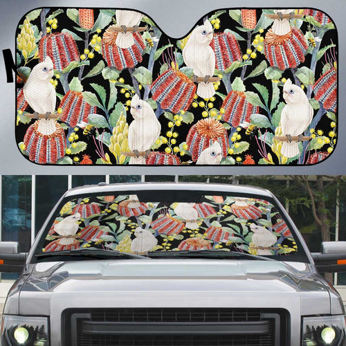 Little Corella Australia Cockatoo Auto Sun Shade Cacatua Sanguinea Banksia Seamless Black - Aussie Hoodie