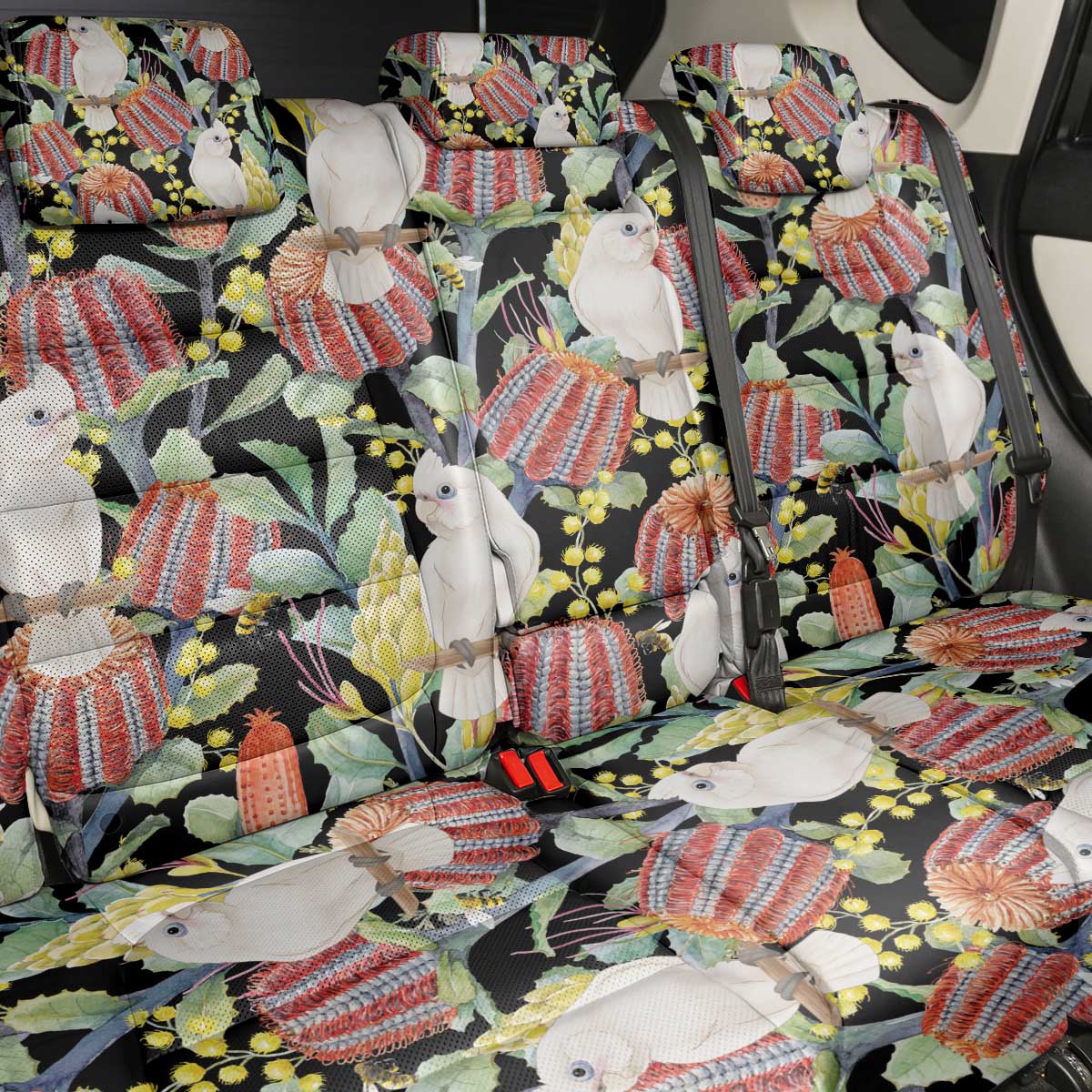 Little Corella Australia Cockatoo Back Car Seat Cover Cacatua Sanguinea Banksia Seamless Black - Aussie Hoodie