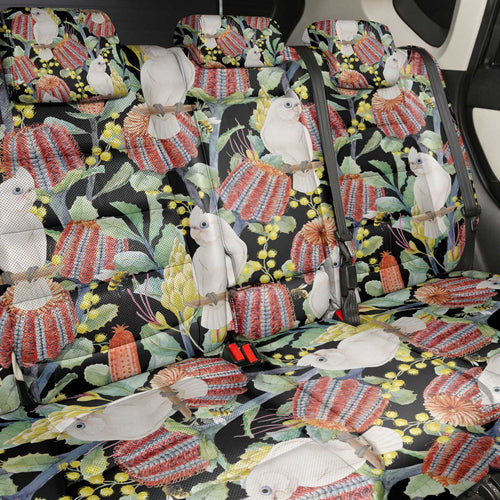 Little Corella Australia Cockatoo Back Car Seat Cover Cacatua Sanguinea Banksia Seamless Black - Aussie Hoodie