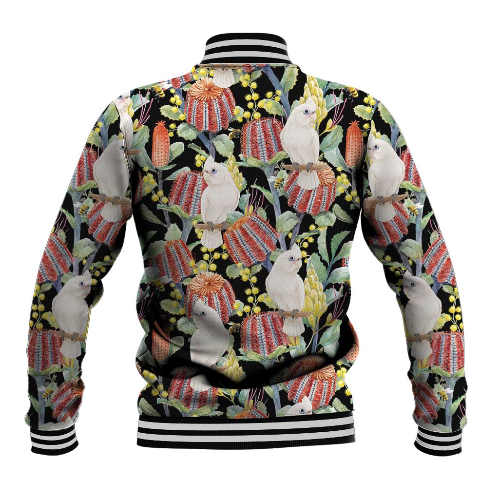 Little Corella Australia Cockatoo Baseball Jacket Cacatua Sanguinea Banksia Seamless Black - Aussie Hoodie
