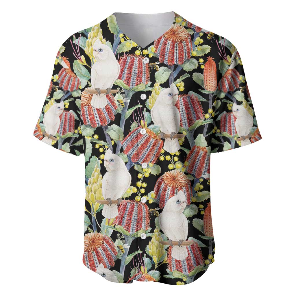 Little Corella Australia Cockatoo Baseball Jersey Cacatua Sanguinea Banksia Seamless Black - Aussie Hoodie