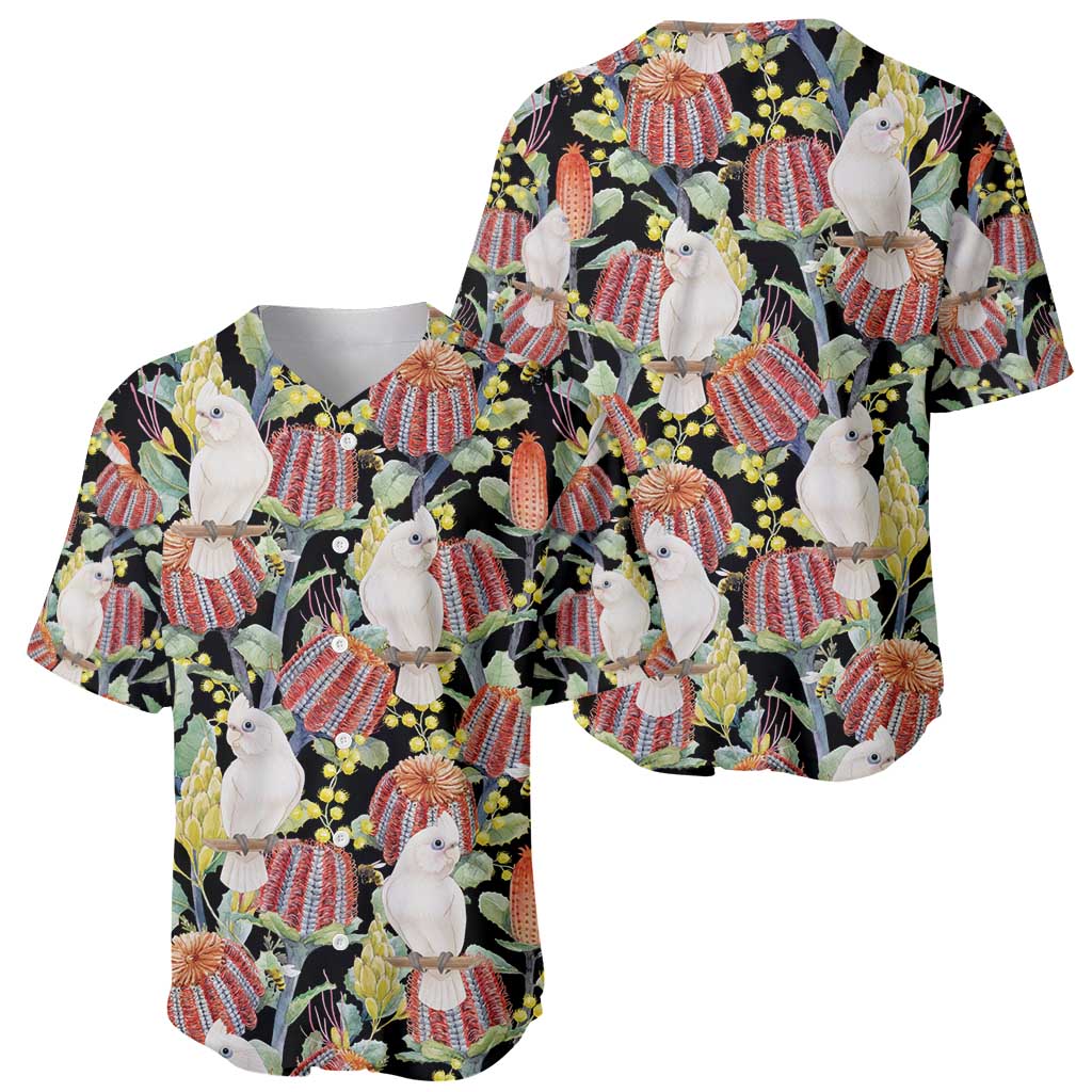 Little Corella Australia Cockatoo Baseball Jersey Cacatua Sanguinea Banksia Seamless Black - Aussie Hoodie