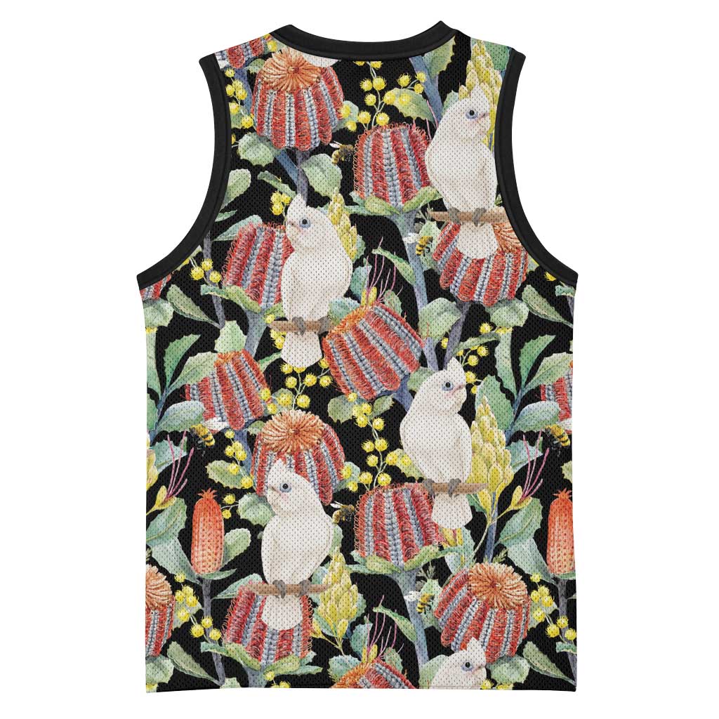 Little Corella Australia Cockatoo Basketball Jersey Cacatua Sanguinea Banksia Seamless Black - Aussie Hoodie