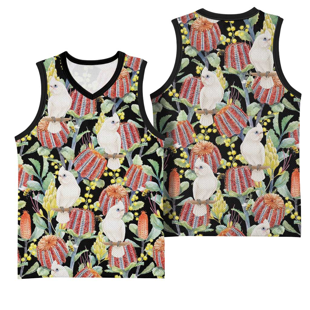 Little Corella Australia Cockatoo Basketball Jersey Cacatua Sanguinea Banksia Seamless Black - Aussie Hoodie