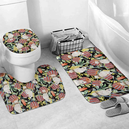 Little Corella Australia Cockatoo Bathroom Set Cacatua Sanguinea Banksia Seamless Black - Aussie Hoodie