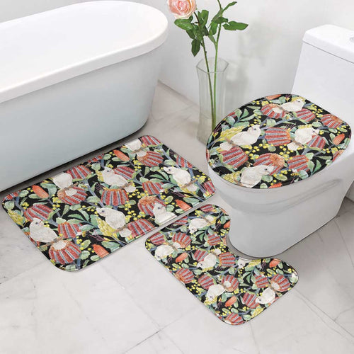 Little Corella Australia Cockatoo Bathroom Set Cacatua Sanguinea Banksia Seamless Black - Aussie Hoodie