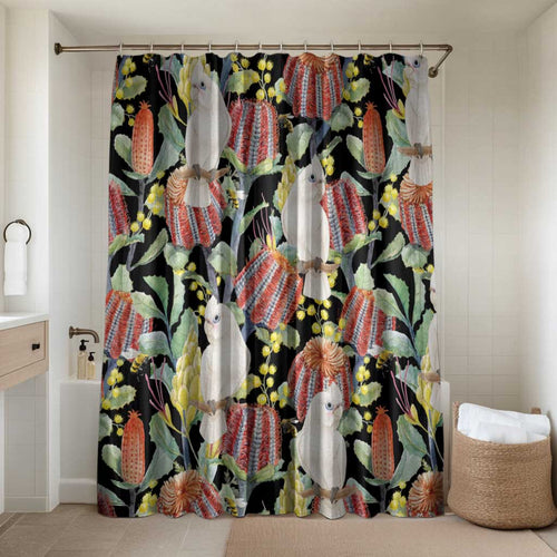 Little Corella Australia Cockatoo Bathroom Set Cacatua Sanguinea Banksia Seamless Black - Aussie Hoodie