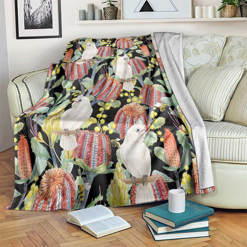 Little Corella Australia Cockatoo Blanket Cacatua Sanguinea Banksia Seamless Black - Aussie Hoodie